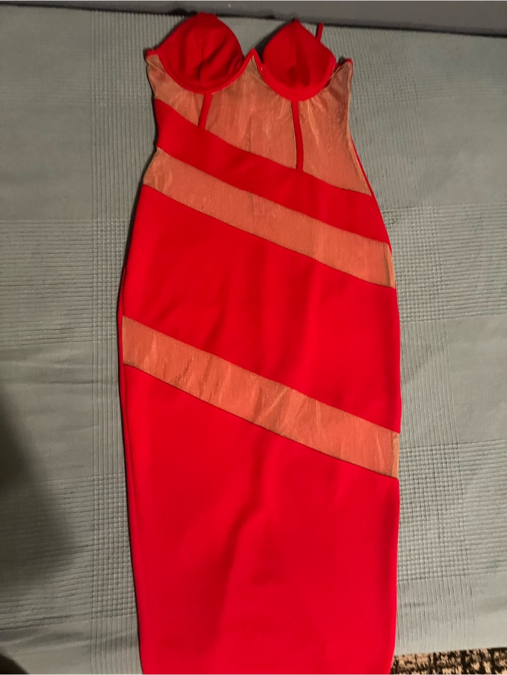 Red Mesh Panel Bodycon Dress - Picture 3 of 3